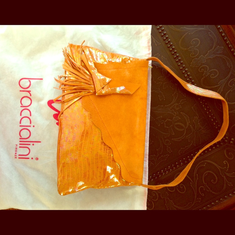 Braccialini Orange Leather & Suede Crossbody Bag